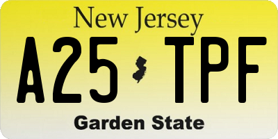 NJ license plate A25TPF