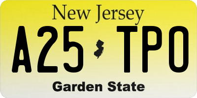 NJ license plate A25TPO
