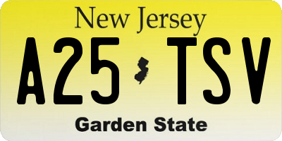 NJ license plate A25TSV