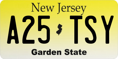 NJ license plate A25TSY