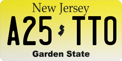 NJ license plate A25TTO