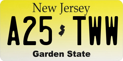 NJ license plate A25TWW