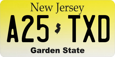 NJ license plate A25TXD
