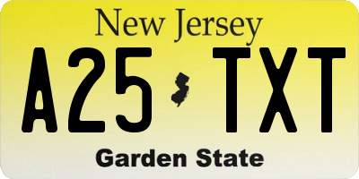 NJ license plate A25TXT