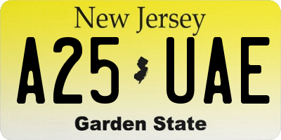 NJ license plate A25UAE