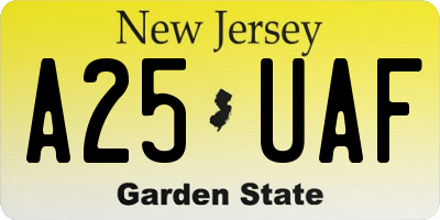 NJ license plate A25UAF