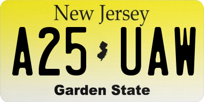 NJ license plate A25UAW