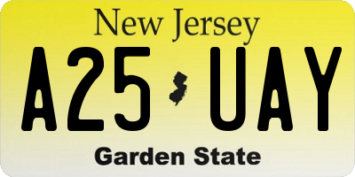 NJ license plate A25UAY