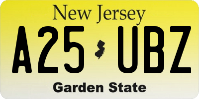 NJ license plate A25UBZ