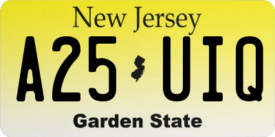 NJ license plate A25UIQ