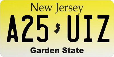 NJ license plate A25UIZ