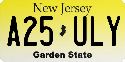 NJ license plate A25ULY