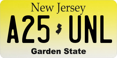 NJ license plate A25UNL