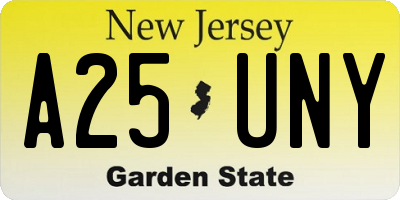 NJ license plate A25UNY