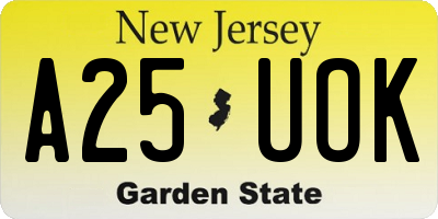 NJ license plate A25UOK