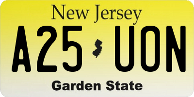 NJ license plate A25UON