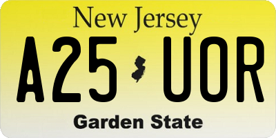 NJ license plate A25UOR