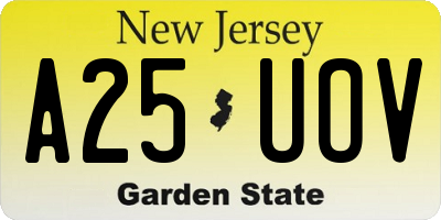 NJ license plate A25UOV