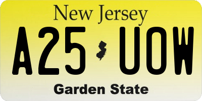 NJ license plate A25UOW