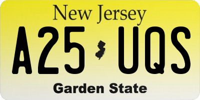 NJ license plate A25UQS