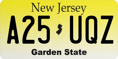 NJ license plate A25UQZ