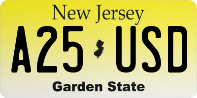 NJ license plate A25USD