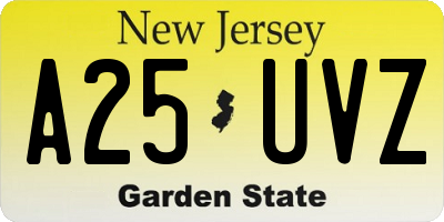 NJ license plate A25UVZ