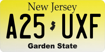 NJ license plate A25UXF