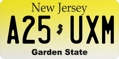 NJ license plate A25UXM