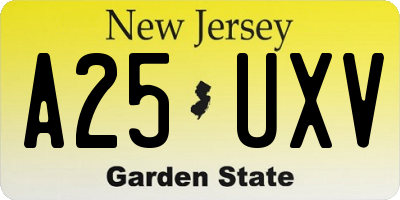 NJ license plate A25UXV
