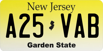 NJ license plate A25VAB