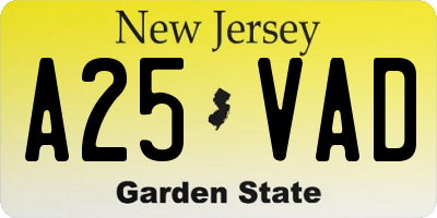 NJ license plate A25VAD