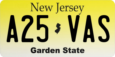 NJ license plate A25VAS