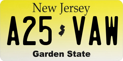 NJ license plate A25VAW