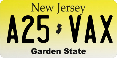 NJ license plate A25VAX