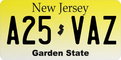NJ license plate A25VAZ