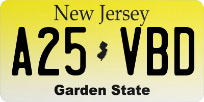 NJ license plate A25VBD