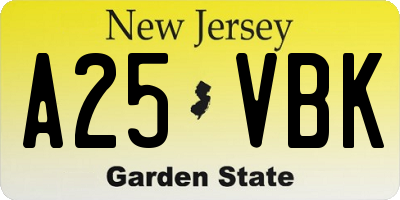 NJ license plate A25VBK