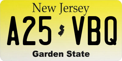 NJ license plate A25VBQ