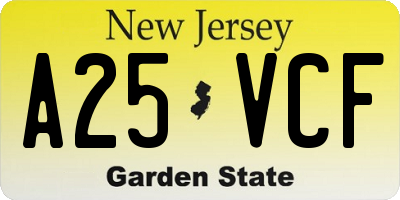 NJ license plate A25VCF