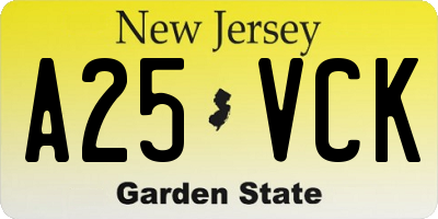 NJ license plate A25VCK