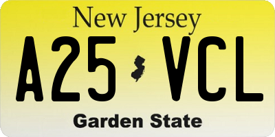 NJ license plate A25VCL