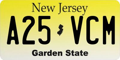 NJ license plate A25VCM