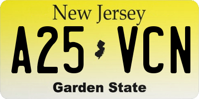 NJ license plate A25VCN