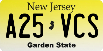 NJ license plate A25VCS