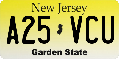 NJ license plate A25VCU