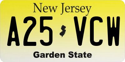 NJ license plate A25VCW