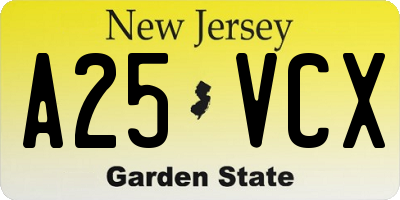 NJ license plate A25VCX