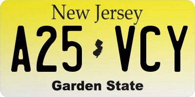 NJ license plate A25VCY