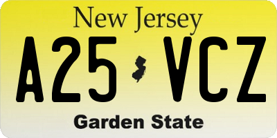 NJ license plate A25VCZ